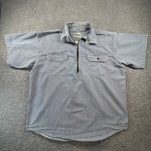 KEY Logger Hickory Stripe Work Shirt Mens XL Short Sleeve Quarter Zip Conductor